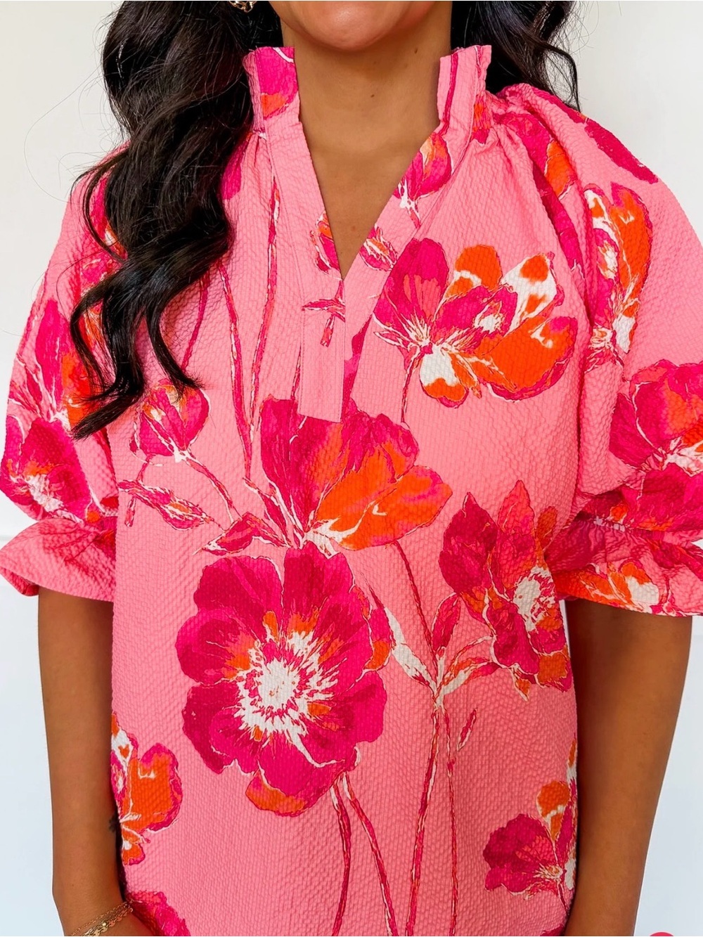 NWOT Umgee Pink Floral Puff-Sleeve Blouse Size Small